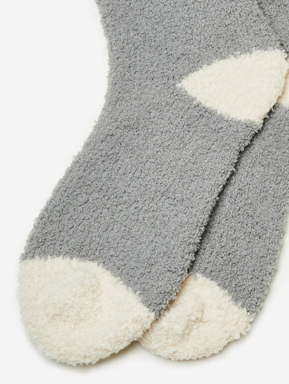 Soft Colourblock Trim Cosy Socks, Grey, large