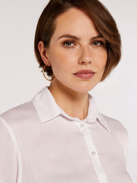 Herringbone Jacquard Shirt, White, large