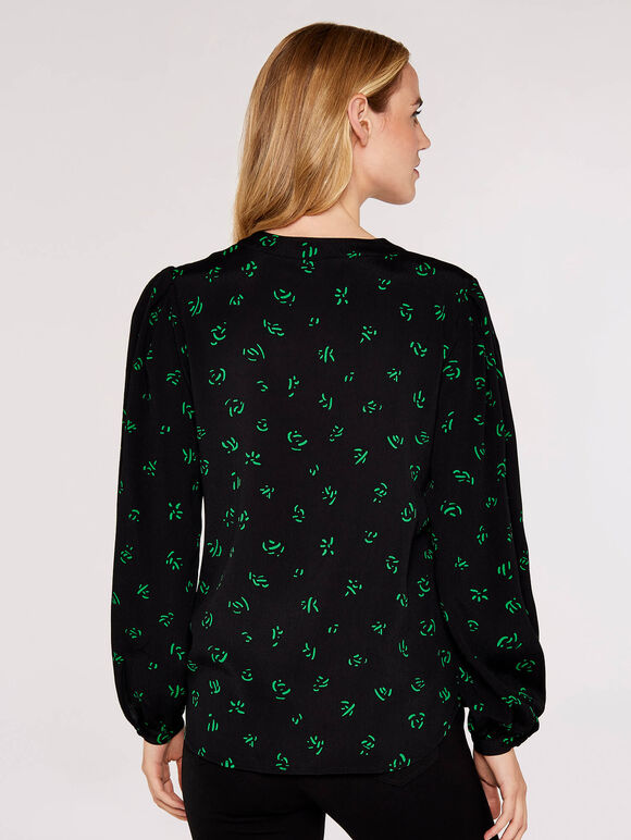 Scribble Print  Blouse, Black, large