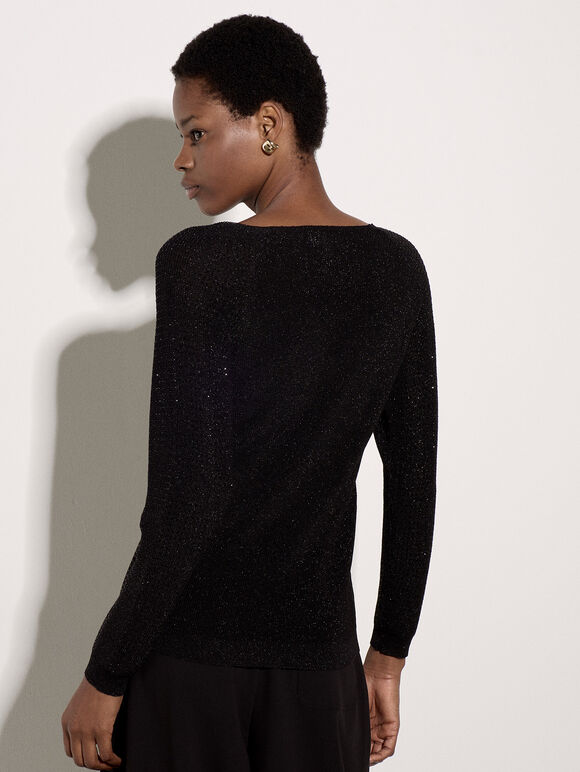 Diamante Embellished Fine Knit Jumper, Black, large