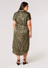 Curve Animal Satin Midi Dress, Khaki, large