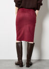 Split Front Suede Pencil Skirt, Burgundy, large