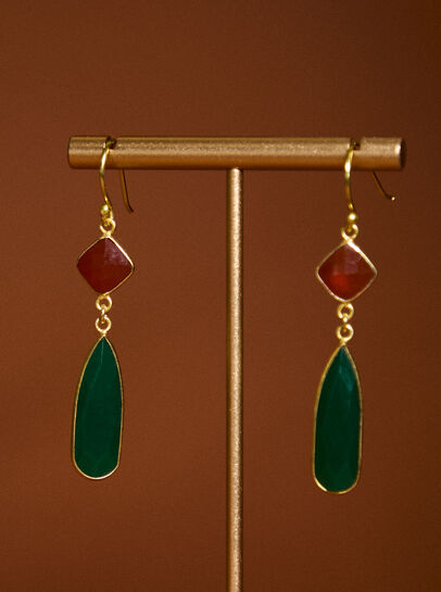 Gold Tone Stone Drop Earrings