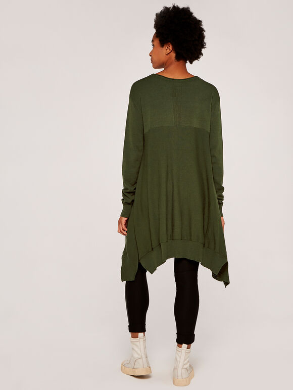 Longline Side Button Jumper, Khaki, large