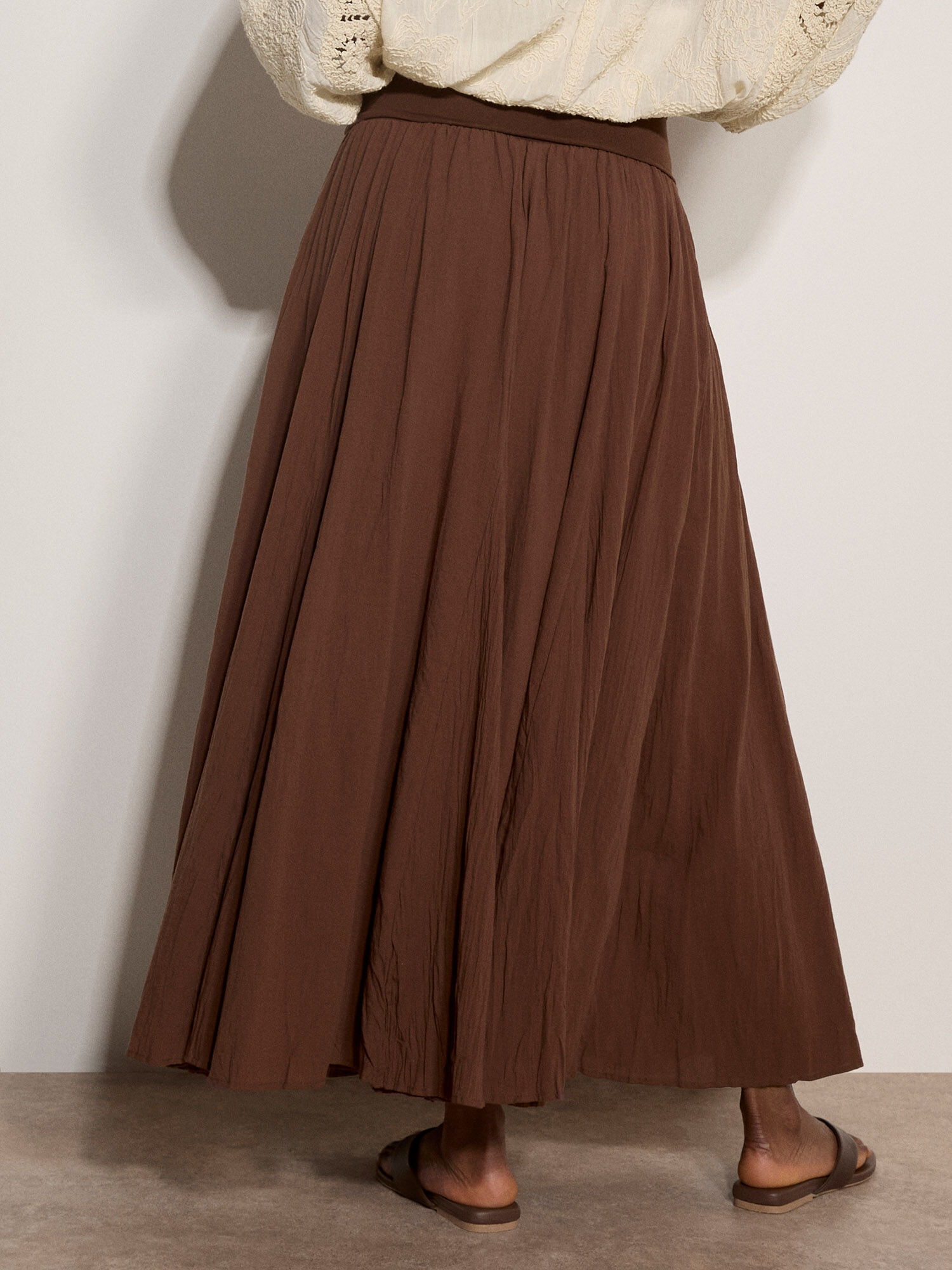 N°133　　Jersey Gather Skirt ブラウン　36 Jersey Waistband Cotton Midaxi Skirt | Apricot Clothing