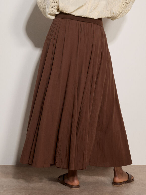 Jersey Waistband Cotton Midaxi Skirt, Brown, large