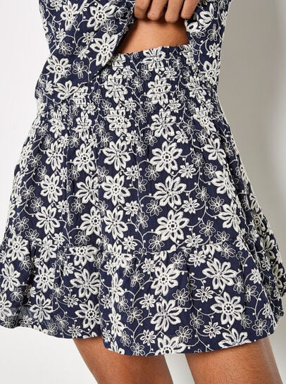 Floral Embroidered Cotton Mini Skirt