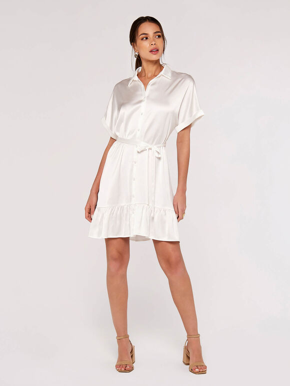 Ruffle Shirt Mini Dress, White, large