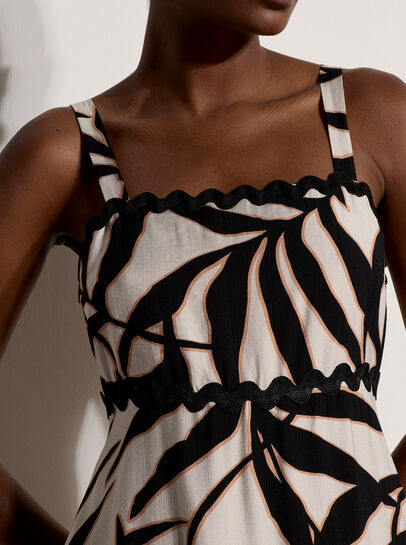 Leaf Silhouette Ric Rac Trim Maxi Dress