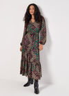 Gold Foil Floral Print Maxi Dress, Green, large