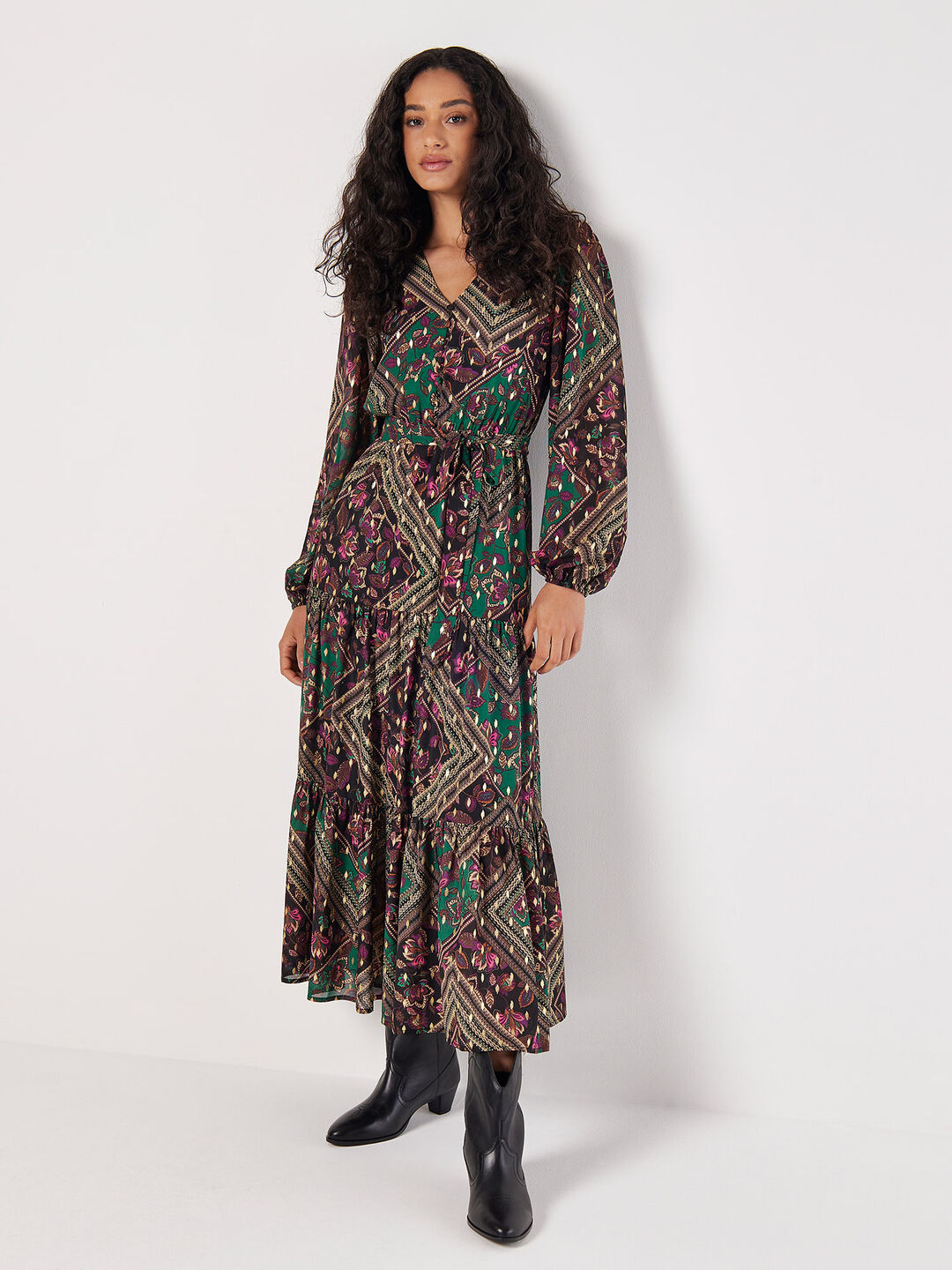 Image of Gold Foil Floral Print Maxi Dress