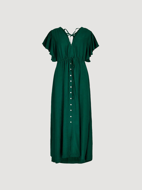 Angel Sleeve Button-Down Maxi Dress, Green, large