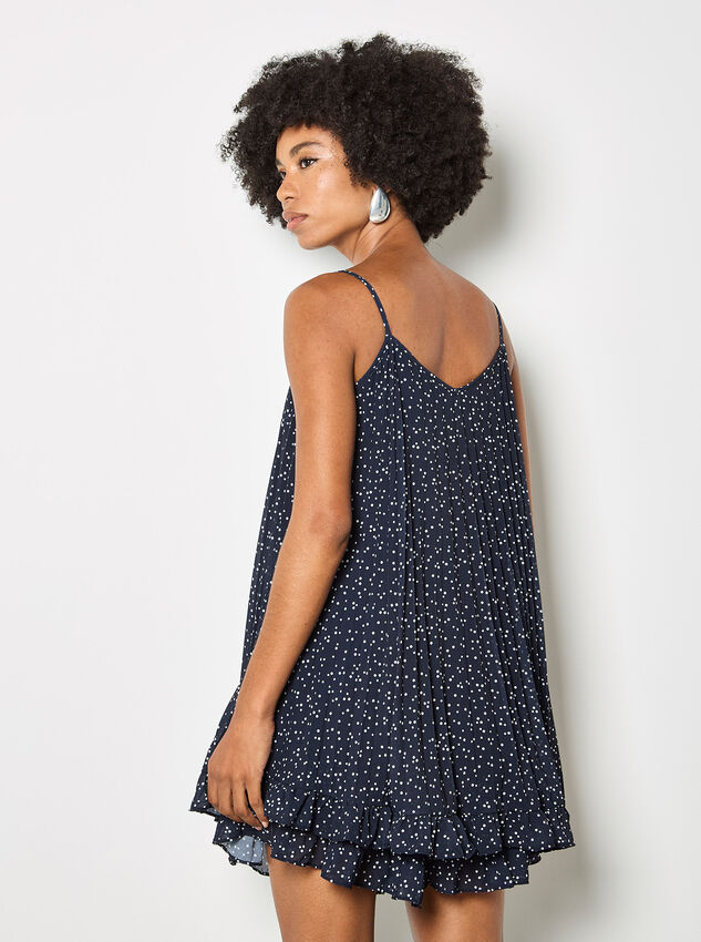 Poka Dot Pleated Chiffon Cami Top, Navy, large