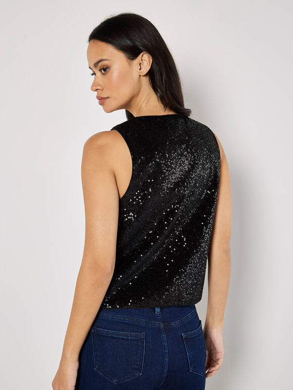Double Tie Sequin Waistcoat, Black, large
