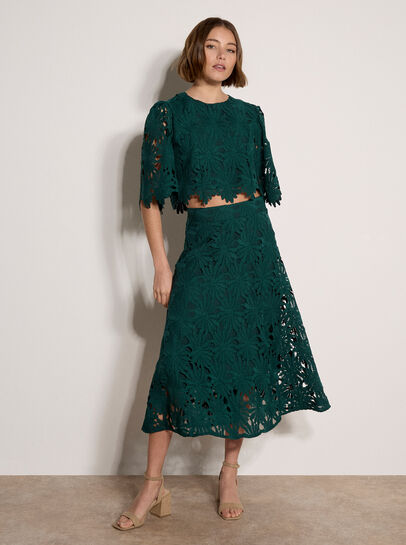 Guipure Lace Daisy Midi Skirt