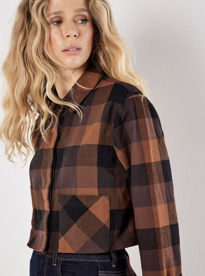 Check Print Cropped Shirt