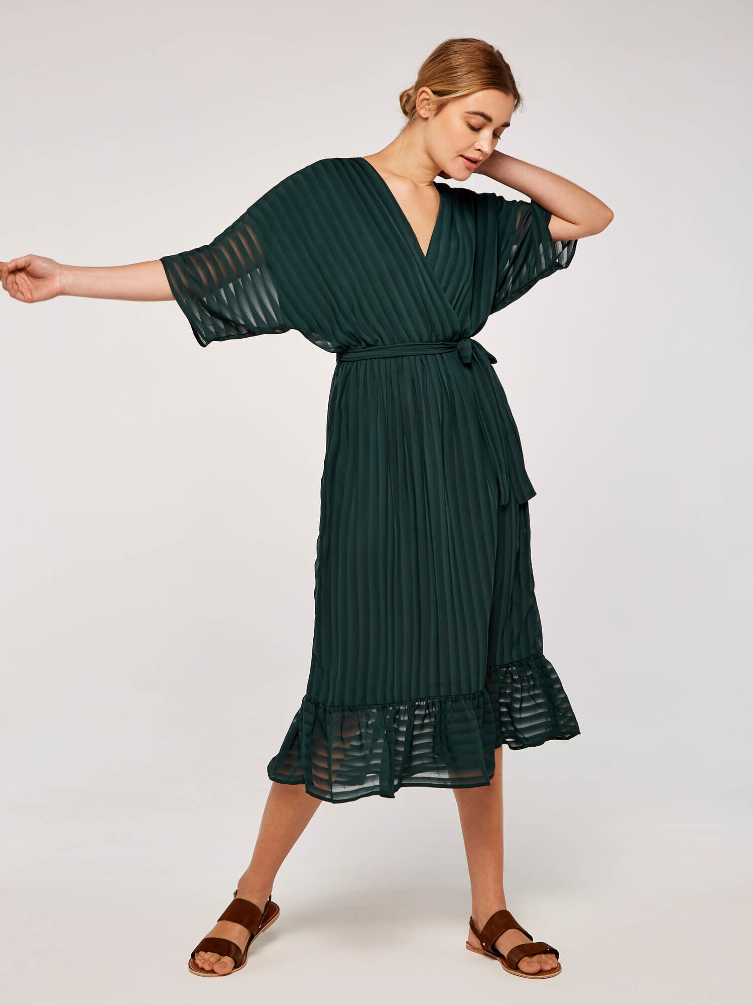Self Stripe Ruffle Dress