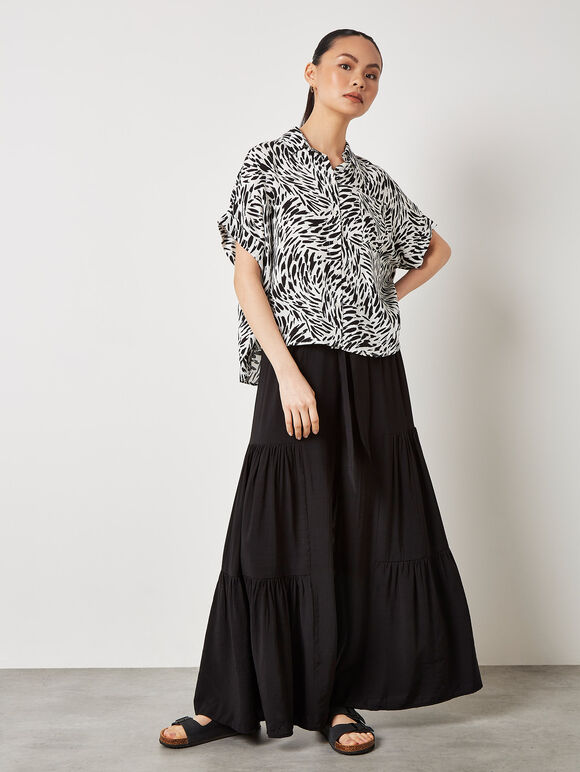 Brushstroke Print Short Sleeve Shirt, Black, large