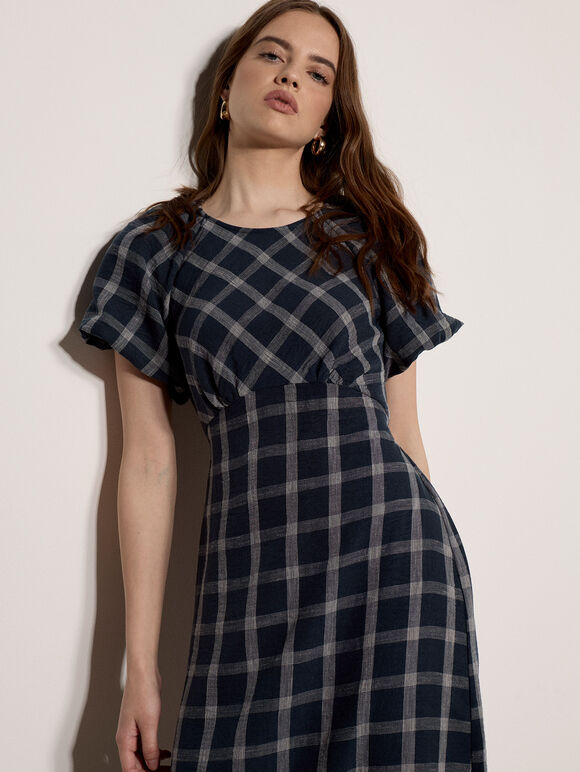 Check Print Midaxi Dress, Navy, large