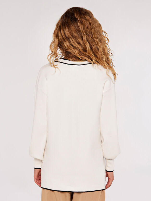 Tipping Gold Button Cardigan, White, large