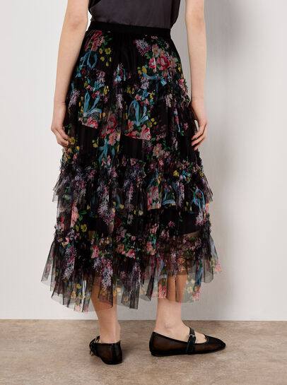 Floral Tiered Tulle Midi Skirt