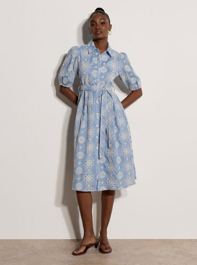 Broderie Anglaise Shirt Midi Dress