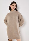 Oversized Fluffy Knit Jumper Mini Dress, Stone, large