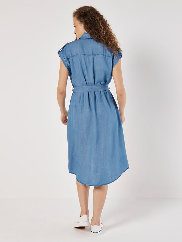 Denim Shirt Mini Dress, Blue, large
