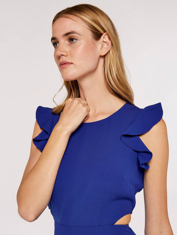 Frill Crepe Dress, Blue, large