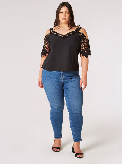 Curve Lace Cold Shoulder Top