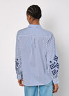 Embroidered Sleeves Stripe Shirt, Blue, large