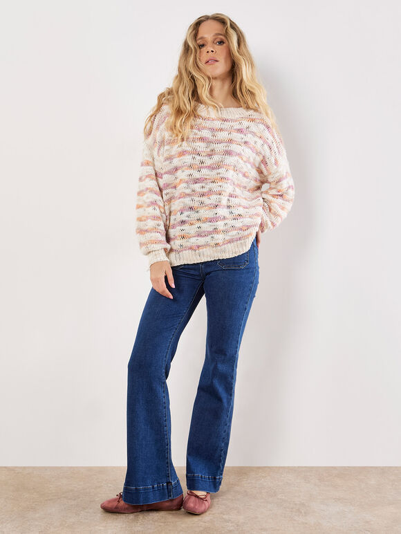 Wavy Stripe Pastel Jumper, Stone, large