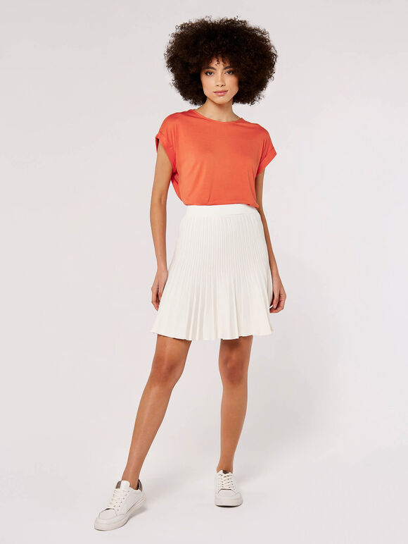 Pleated Knitted Mini Skirt, White, large