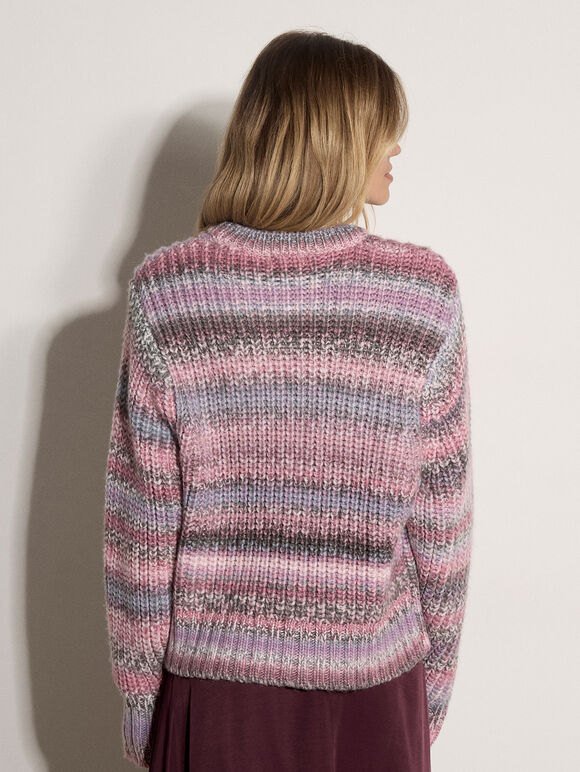 Ombre Stripe Chunky Knit Jumper, Pink, large