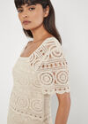 Cotton Crochet Circles Crop Top, Stone, large