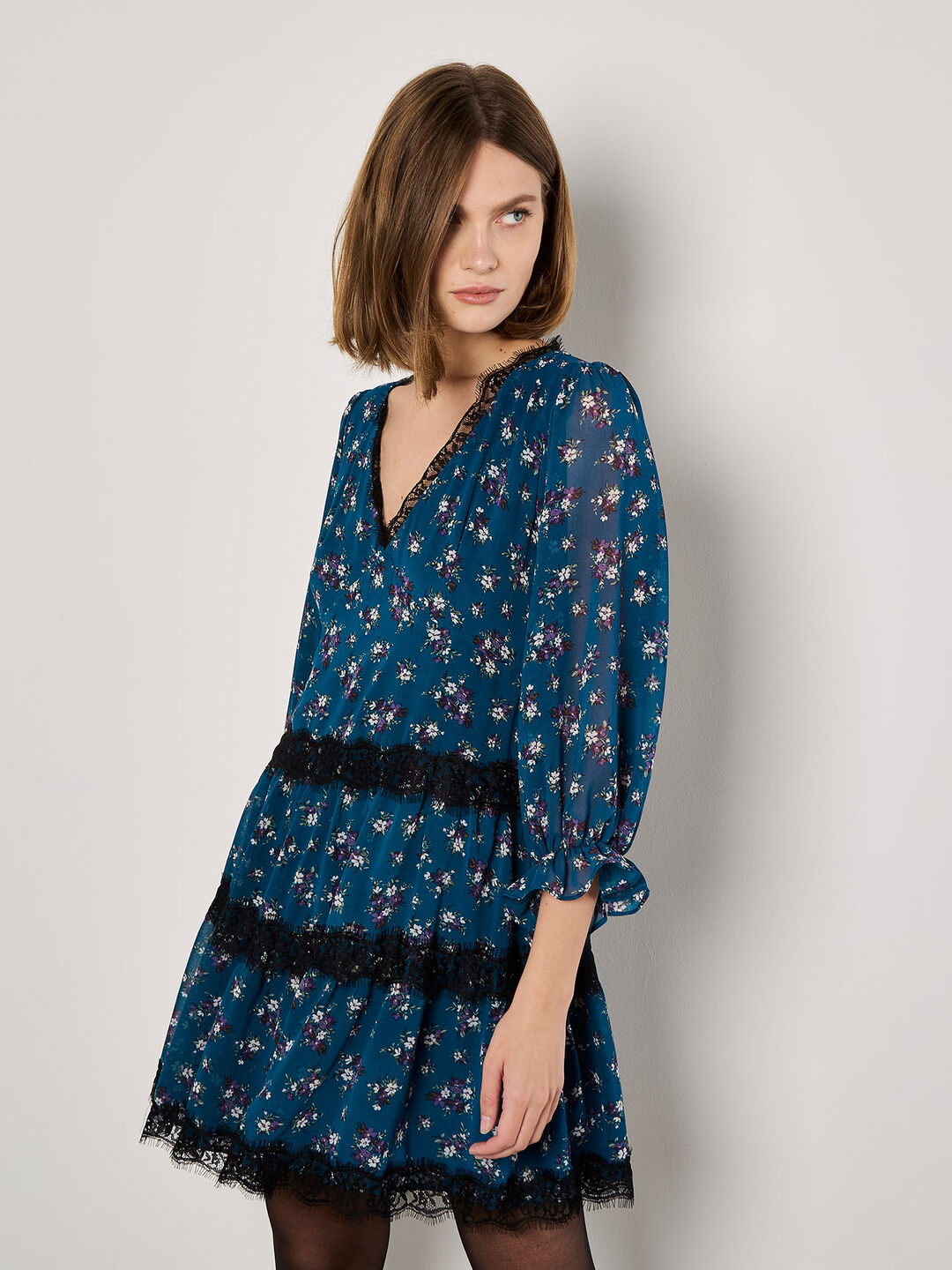 Image of Vintage Floral Lace Tiered Mini Dress