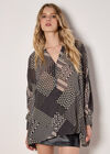 Geo Patchwork Chiffon Shirt, Grey, large