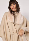 Faux Fur Collar Poncho, Stone, large