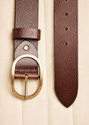 Thin Leather Gold Buckle Belt, Brown, large