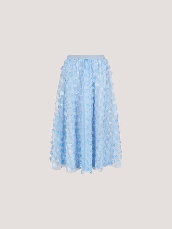 Applique Flowers Tulle Midi Skirt, Blue, large