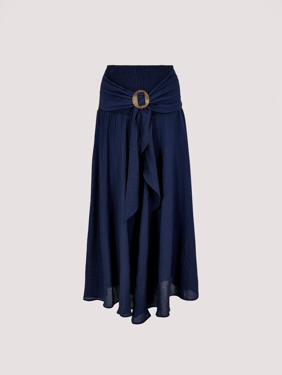 Shimmer Coconut Buckle Skirt, Navy, large