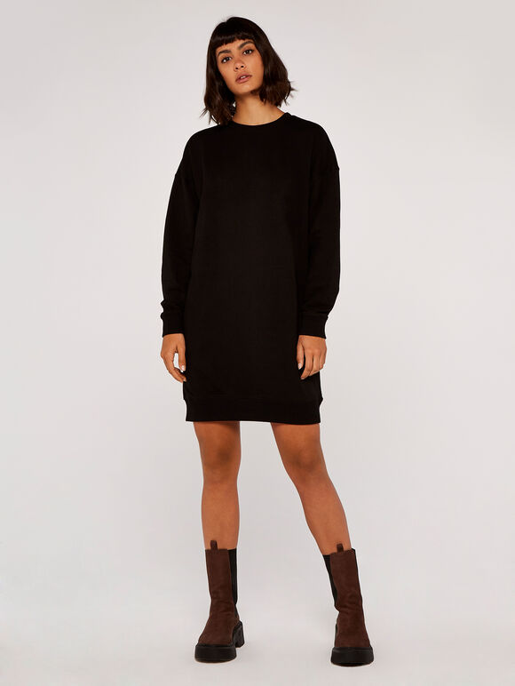 Oversized Sweater Dress, Black, large