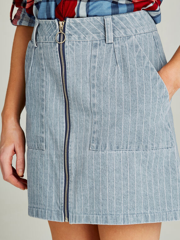 Blue Pinstripe Mini Skirt, Blue, large