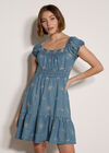 Denim Floral Embroidered Mini Dress, Blue, large