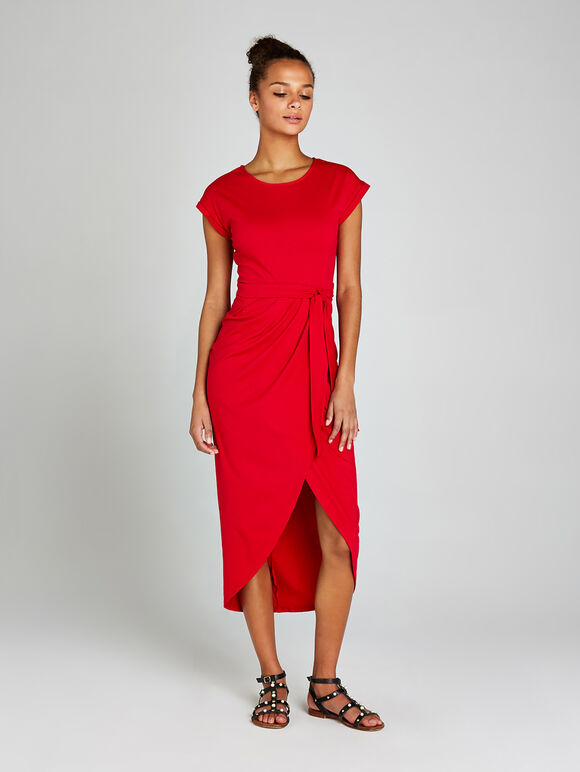 Midi Wrap Dress, Red, large