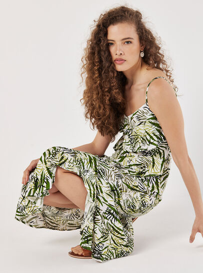 Tropical Zebra Ruffle Tiered Midi Dress
