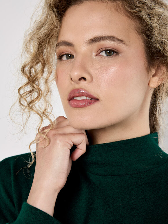 Mock Neck Oversized Soft Knit Top, Green, large