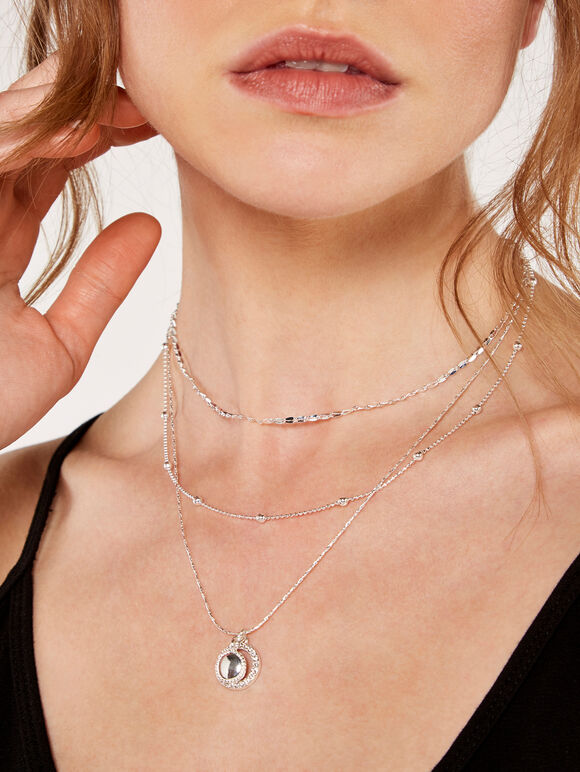  Chain Multirow Necklace, Silver, large