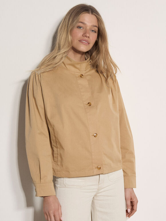 Cotton Funnel Neck Jacket, Stone, large