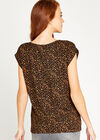 Black Animal Print Turn Up Sleeve Top, Black, large